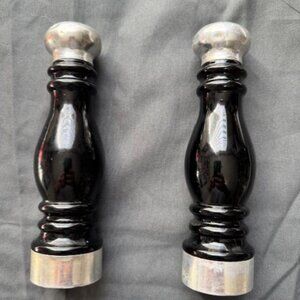 Vintage Avon Salt and Pepper Shakers Black/Purple Glass and Silver Chrome Tops